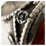 ***Stunning*** Hand Fabricated Bright Color Sardonyx With Emerald & Sapphire Accents Accented Sterling Silver Statement Ring. Size 5.75 - 6.