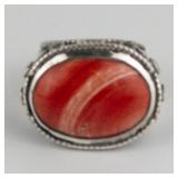 ***Stunning*** Hand Fabricated Bright Color Sardonyx With Emerald & Sapphire Accents Accented Sterling Silver Statement Ring. Size 5.75 - 6.