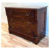 Vintage Victorian East Lake Style Three Drawer Dresser with Marble Top