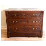 Vintage Victorian East Lake Style Three Drawer Dresser with Marble Top