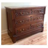 Vintage Victorian East Lake Style Three Drawer Dresser with Marble Top