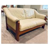 Ekornes Teak Accented Leather Sofa