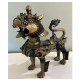 Cast Brass Temple Foo Dog Sculpture