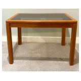Vintage Mid Century Modern Danish Glass Top Teak Table by Johannes