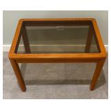 Vintage Mid Century Modern Danish Glass Top Teak Table by Johannes
