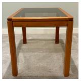 Vintage Mid Century Modern Danish Glass Top Teak Table by Johannes