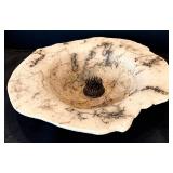 Artisan Crafted Horse Hair Pottery Bowl with Floral Frog