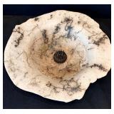 Artisan Crafted Horse Hair Pottery Bowl with Floral Frog