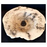 Artisan Crafted Horse Hair Pottery Bowl with Floral Frog