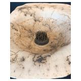 Artisan Crafted Horse Hair Pottery Bowl with Floral Frog