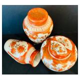 Vintage Two Japanese Kutani Covered Porcelain Ginger Jars and Japanese Vase Porcelain