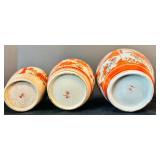 Vintage Two Japanese Kutani Covered Porcelain Ginger Jars and Japanese Vase Porcelain