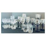 Gorgeous Clear Glass Including Wine Glasses, Wine Glasses with Cobalt Stems, Crisa Cocktail Glasses and Crisa Drinking Glasses with Flowers