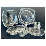 Beautiful Vintage Glass Trays, Bowls, Salt and Pepper Shakers