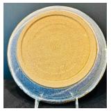 Vintage Pottery Art Stoneware Glaze Swirled with Blue, Brown and Cream
