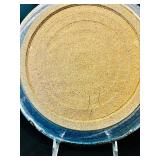 Vintage Pottery Art Stoneware Glaze Swirled with Blue, Brown and Cream