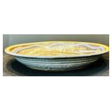 Vintage Pottery Art Stoneware Glaze Swirled with Blue, Brown and Cream