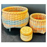Vintage Beautiful Color Two Woven Baskets and Trinket Box