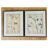 Wall Art Two Green Bamboo Sticks and Black Frame Original Artwork by Betty Johnson