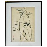 Wall Art Two Green Bamboo Sticks and Black Frame Original Artwork by Betty Johnson