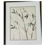 Wall Art Two Green Bamboo Sticks and Black Frame Original Artwork by Betty Johnson