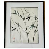 Wall Art Two Green Bamboo Sticks and Black Frame Original Artwork by Betty Johnson