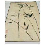 Wall Art Two Green Bamboo Sticks and Black Frame Original Artwork by Betty Johnson