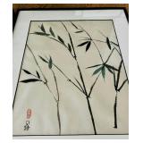 Wall Art Two Green Bamboo Sticks and Black Frame Original Artwork by Betty Johnson