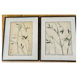 Wall Art Two Green Bamboo Sticks and Black Frame Original Artwork by Betty Johnson