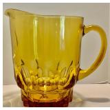 Beautiful Vintage Amber Glass Pitcher and Glass Pyrex Measuring Cups
