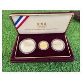 1992 US Olympic Coins 3 Coin Uncirculated Set - $5 Gold Coin $1 Silver Coin & Clad Half Dollar