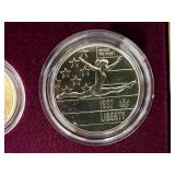 1992 US Olympic Coins 3 Coin Uncirculated Set - $5 Gold Coin $1 Silver Coin & Clad Half Dollar