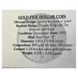 1992 US Olympic Coins 3 Coin Uncirculated Set - $5 Gold Coin $1 Silver Coin & Clad Half Dollar