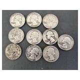 10 Silver Washington Quarters