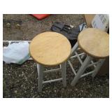 Pair of white and natural wood stoo...