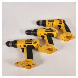Lot Of 3 Drills, DW991 14.4V 3/8", DW990 14.4 1/2", DW971 12V 3/8"