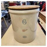 6 Gallon Redwing Crock With Handles And Wood Top