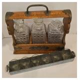 Vintage Oak Tantalus with Crystal Decanters and More