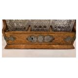 Vintage Oak Tantalus with Crystal Decanters and More