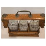 Vintage Oak Tantalus with Crystal Decanters and More