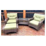 Pair of Patio Chairs, Ottoman and Coordination Accent Table