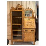 Vintage Victorian Side by Side Secretary and Glass Front Cabinet