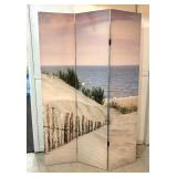 Double Sided Beachside Scene Three Panel Canvas Screen