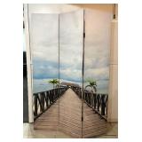 Double Sided Beachside Scene Three Panel Canvas Screen