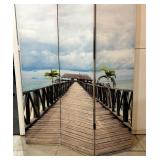Double Sided Beachside Scene Three Panel Canvas Screen