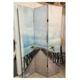 Double Sided Seaside Three Panel Canvas Screen