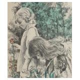"Children and Flowers" Limited Edition Print by Milton Goldman