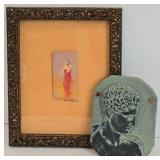 Unique Patrick Roujie Au Framed Miniature Watercolor & Mercury Hermes Reproduction