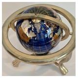 Vintage Brass Globe with Semi-precious Stone Inlay
