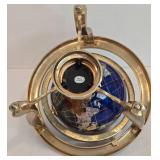 Vintage Brass Globe with Semi-precious Stone Inlay
